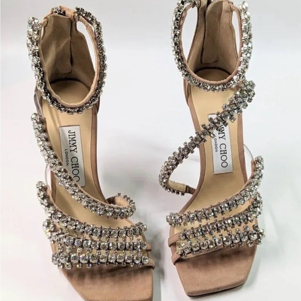 Jimmy Choo Nude Crystal Strappy Heels